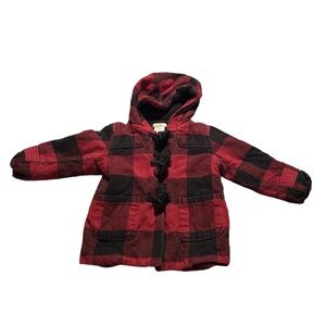 Joe Fresh Red and Black Plaid Hooded Coat Size 18-24 Months